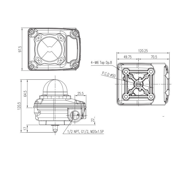 YT850M Steel Pneumatic Parts Limit Switch Box For Valve