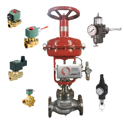 Pneumatic Control Valve Linear With Flowserve LOGIX 520MD DIGITAL HART VALVE POSITIONER And ASCO Solenoid Valve In Stock