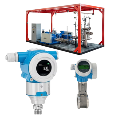 Flow control valve assembly with Endress+Hauser Proline Prowirl D 200 vortex flowmeter and Cerabar PMP50 pressure transmitter