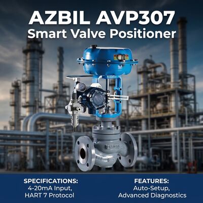 Azbil AVP300 Smart Valve Positioner with HART6 Communication 4-20 mA DC Input Signal and ±1.0% F.S. Accuracy for Pneumatic Control Valves
