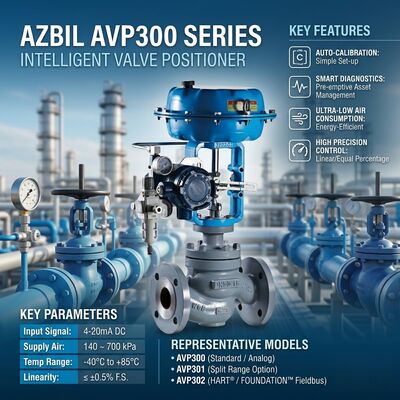 Azbil AVP307 Digital HART Pneumatic Valve Positioner with 4-20 mA DC Input and ±1.0% F.S. Accuracy