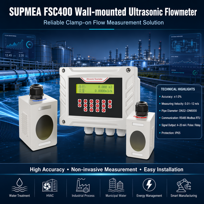 Supmea FSC400 Wall Mounted Clamp on Ultrasonic Flow Meter Transit Time Digital Liquid Flow Meter