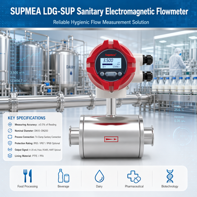 Supmea LDG-SUP LDG-SUP-A100 Hygienic Electromagnetic Flowmeter Pharmaceutical Process Conductive Liquid Flow Meter