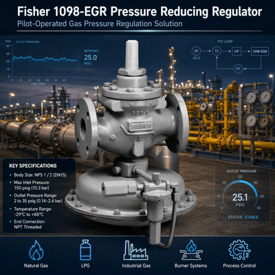 Fi-sher 1098-EGR Natural Gas Regulator Pilot Operated Pressure Control Valve Industrial Gas Pressure Regulator