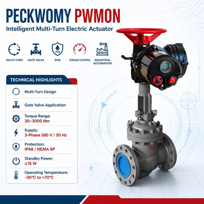 Modbus HART IP68 Industrial Valve Control Electric Valve Multi-turn Electric Actuator Series PWMON Peckwomy