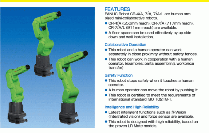 Fanuc robot CR 4iA 6-axis Collaborative Robot for Handling, Assembling