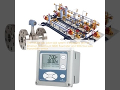 The natural gas valve skid system is equipped with an Emerson Rosemount 8800 flowmeter and 1056 four-wire transmitter sensor.