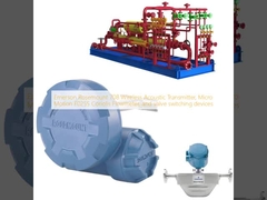 Emerson Rosemount 708 Wireless Acoustic Transmitter, Micro Motion F025S Coriolis Flowmeter, and valve switching devices